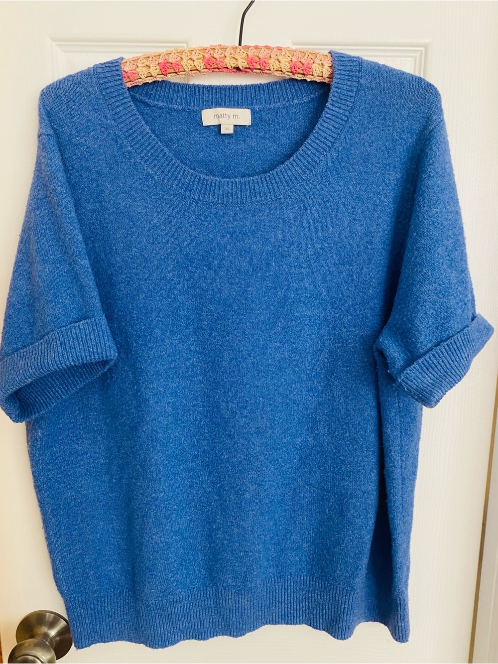 Matty M Women’s Royal Blue Short-Sleeve Crewneck Sweater XL.